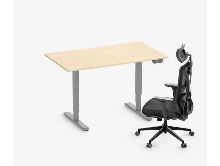 PRIMUS Schreibtisch + Stuhl VITA MESH Grau Hoch, Sitzhöhe 52 - 64 cm 140x80 Birke