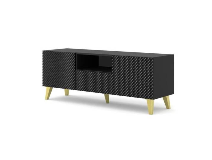 Meubles TV - AC-Déco - Meuble TV à 2 portes + 1 tiroir avec pieds doré  Ravenna  - Noir - L 150 cm