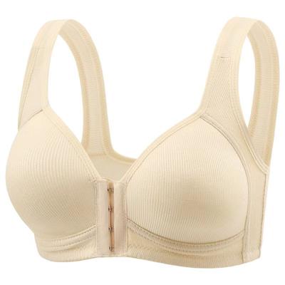 Womens Bra Wire Free Front Closure, Solid Color Full Coverage, Fixed Cups, Ideal For Middle Aged Elderly Individuals style 1 Skin m