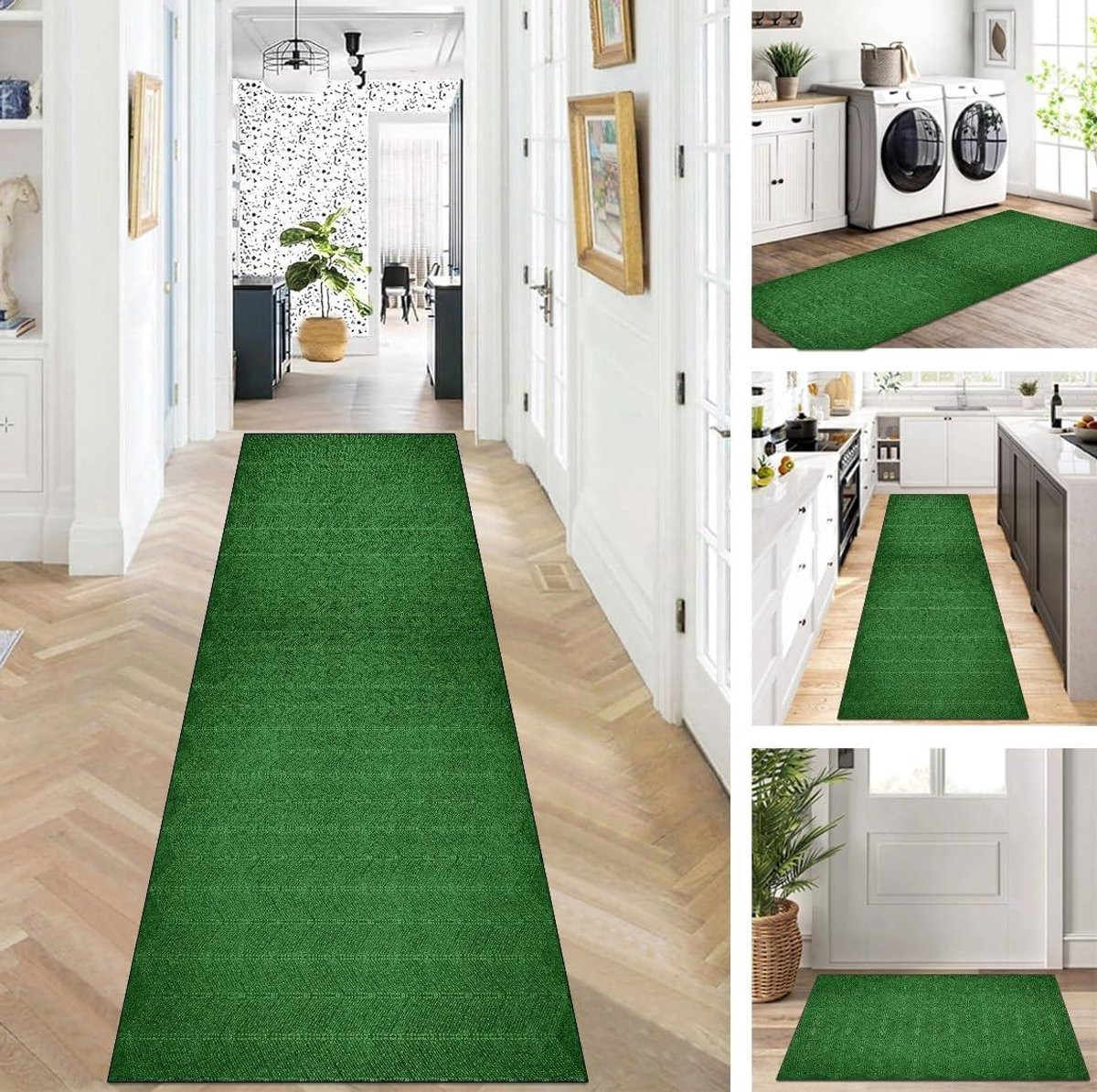 Groen modern gangkleed voor keuken en hal, antislip en wasbaar, 120 x 180 cm