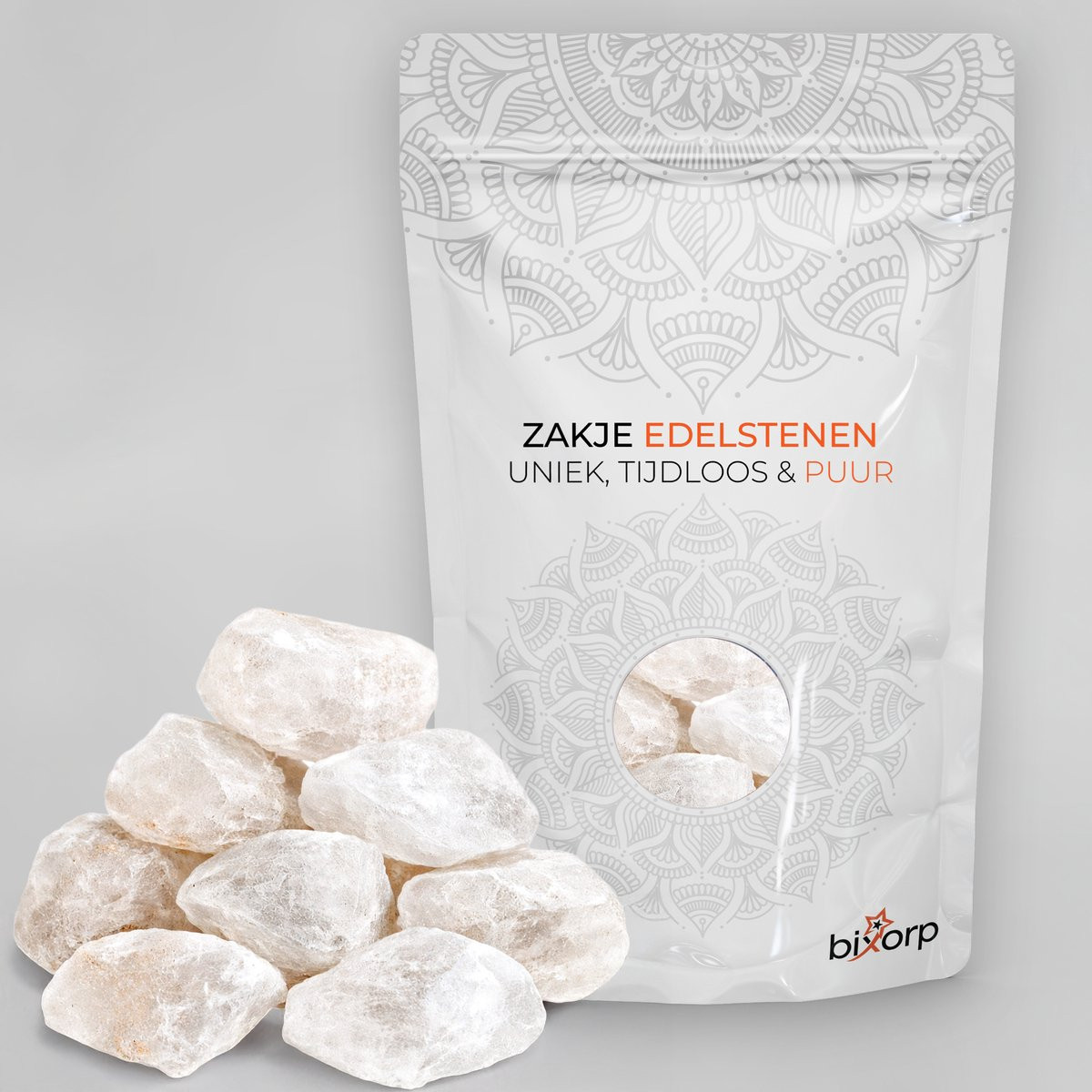 Bixorp Zak met Ruwe Bergkristal - 200g - 100% Natuurlijke Bergkristal Trommelsteen