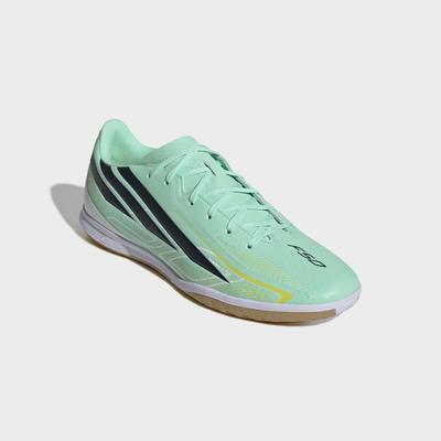 Fußballschuh ADIDAS PERFORMANCE "F50 HYPERFAST CLUB", Herren, Gr. 47, grün (pulse mint, night navy, solar lemon), Synthetik, Schuhe Fußballschuh, für Hallenboden