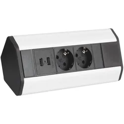 CORNER BOX 2 USB Ecksteckdose Möbelsteckdose Farbe Aluminium Steckdose Schuko