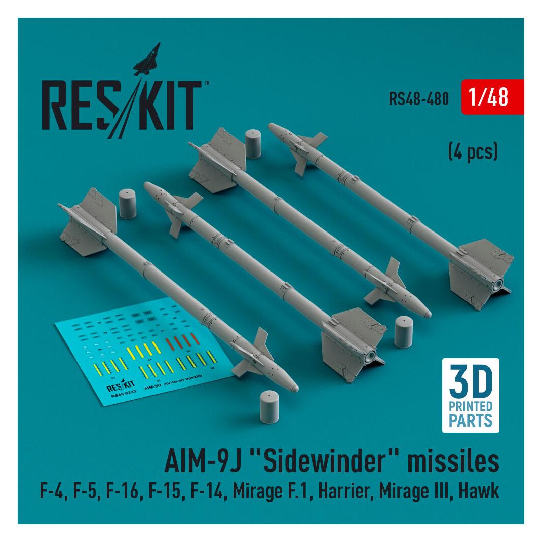 ResKit AIM-9J Sidewinder missiles (4 pcs) (F-4, F-5, F-16, F-15, F-14, Mirage F.1, Harrier, Mirage III, Haw (RS48-0480)