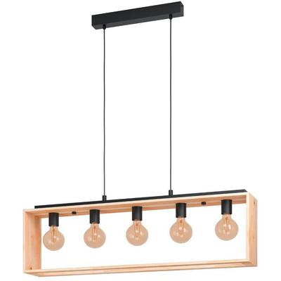 EGLO Hängeleuchte "FAMBOROUGH Pendellampe, Stahl und Holz, E27, Wohnzimmerlampe, Lampe", schwarz, 5, H: 110cm, 1 Stk., Leuchten, Pendelleuchte, L100 x B16 x H110 cm, schwarz, natur, 5X40W exkl., Hängeleuchte