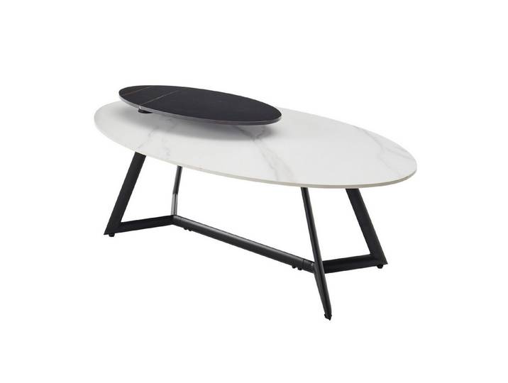 PREISBRECHER Couchtisch Jenny, drehbare Aufsatzplatte, weiß / schwarz, Keramik - 110x41x60cm (BxHxT)