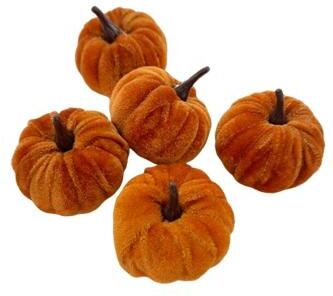 Inspired Finds 5 Piece Mini Artificial Pumpkin Set Halloween Fall Table Decorations deep Orange