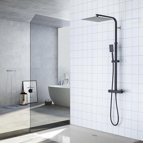 Famanu Duscharmatur mit Thermostat - Höhenverstellbar 96-130 cm - Regendusche mit Armatur - Edelstahl - 30x30 cm