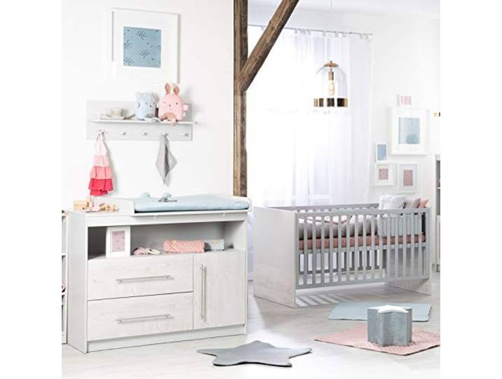 roba Komplettset 'Maren 2', inkl. Kombi-Bett 70 x 140 cm, und breiter Wickelkommode, Lichtgrau/Weiß