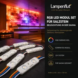 Salzsauna Farbige RGB LED Module für Rückwand 20x0,72W