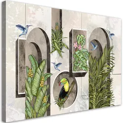 WANDBILD formen in der wand mit pflanzen und vögeln toucan koliber