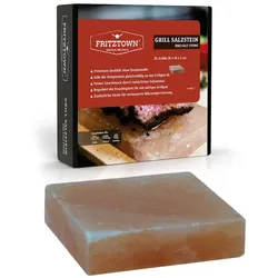 FRITZTOWN Deluxe XL Grill Salzstein - 20x20x5 cm - 4,5 kg - Extra Stark - Feiner Geschmack durch Kristallsalz