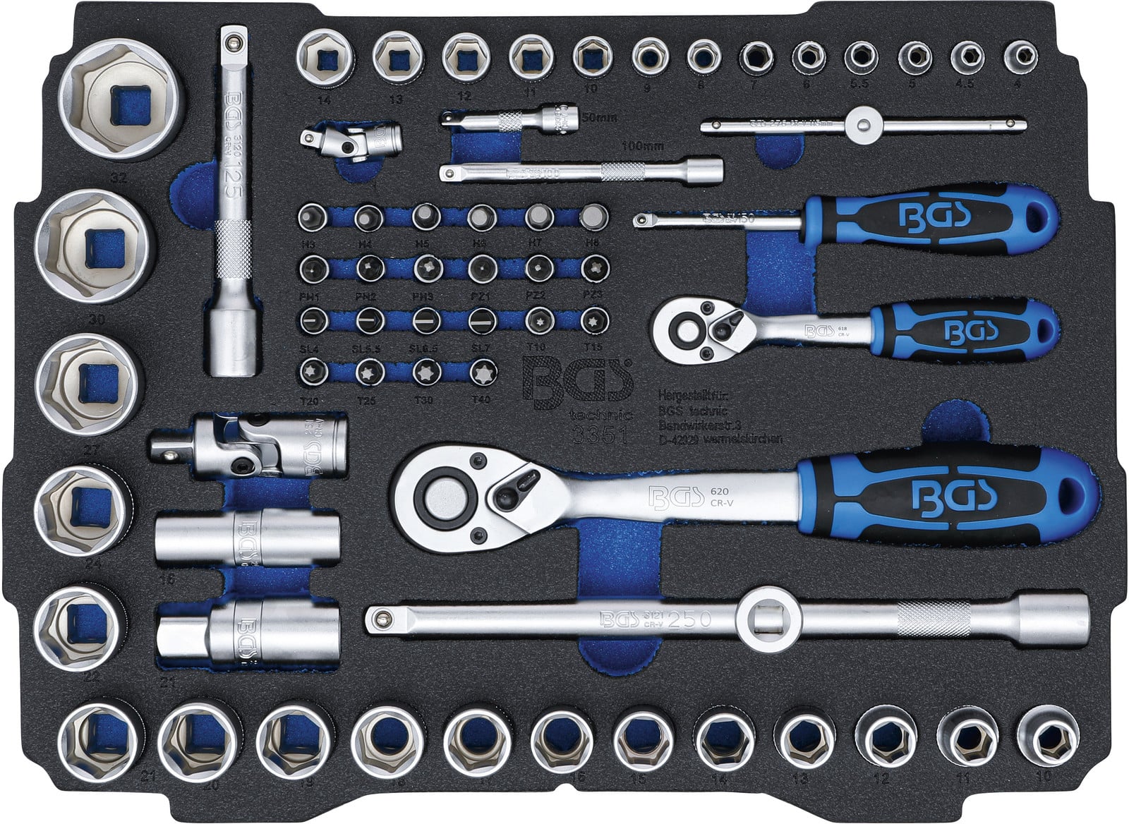 BGS technic schuimtray voor BGS BOXSYS1 & 2 met set stopcontacten 6,3 mm (1/4") en 12,5 mm (1/2")