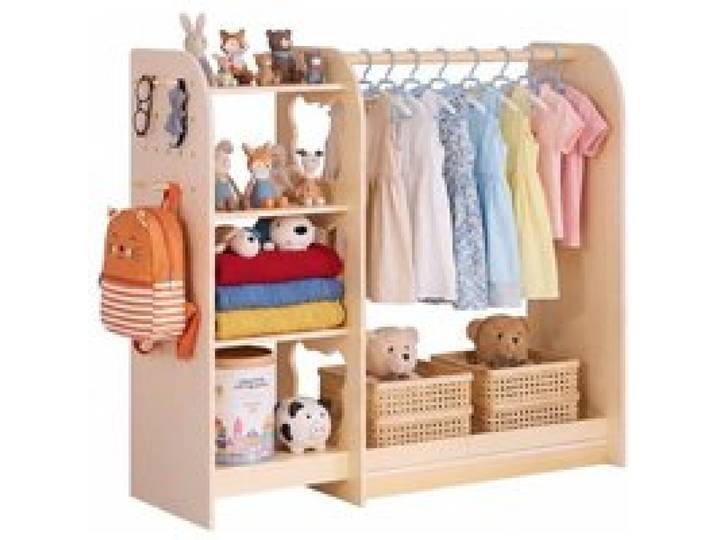 VEVOR Kinderkleiderschrank 120x40x106cm, Kindergarderobe mit Spiegel Kleiderstange Ablagen, Multiplexholz Verkleidungsschrank für Mädchen, Kinderschrank für Kostüme Dress-Up Schlafzimmer, Naturholz