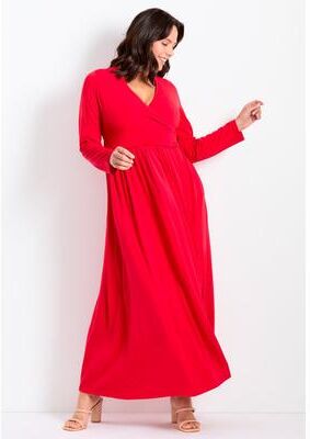Plus Size Women's Faux Wrap Flare Maxi Dress by Avenue in Vibrant Red (Size 16)