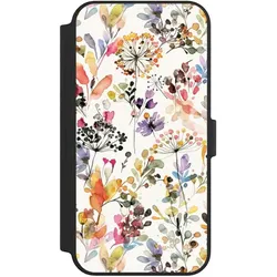Nivocase Klapphülle für Apple iPhone 14 Pro Max Handyhülle aus Kunst Leder NIVOflip schwarz Blume Muster (Apple iPhone 14 Pro Max), Smartphone Hülle, Schwarz