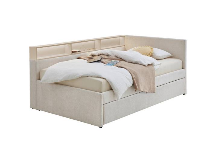 Stylife Stauraumbett, Sand, Beige, Birke, Buche, H2 + H3, 7-Zonen, Höhe ca. 20 cm, 140x200 cm, Beleuchtung,individuelle Liegehärteeinstellung, Schlafzimmer, Betten, Stauraumbetten