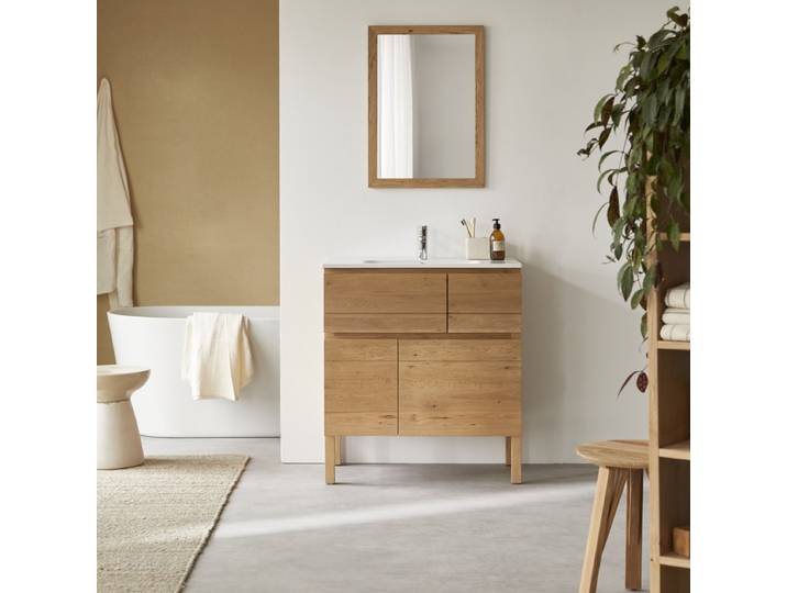 Badezimmermöbel aus massiver Eiche und Keramik 80 cm Easy - Natur - Oak