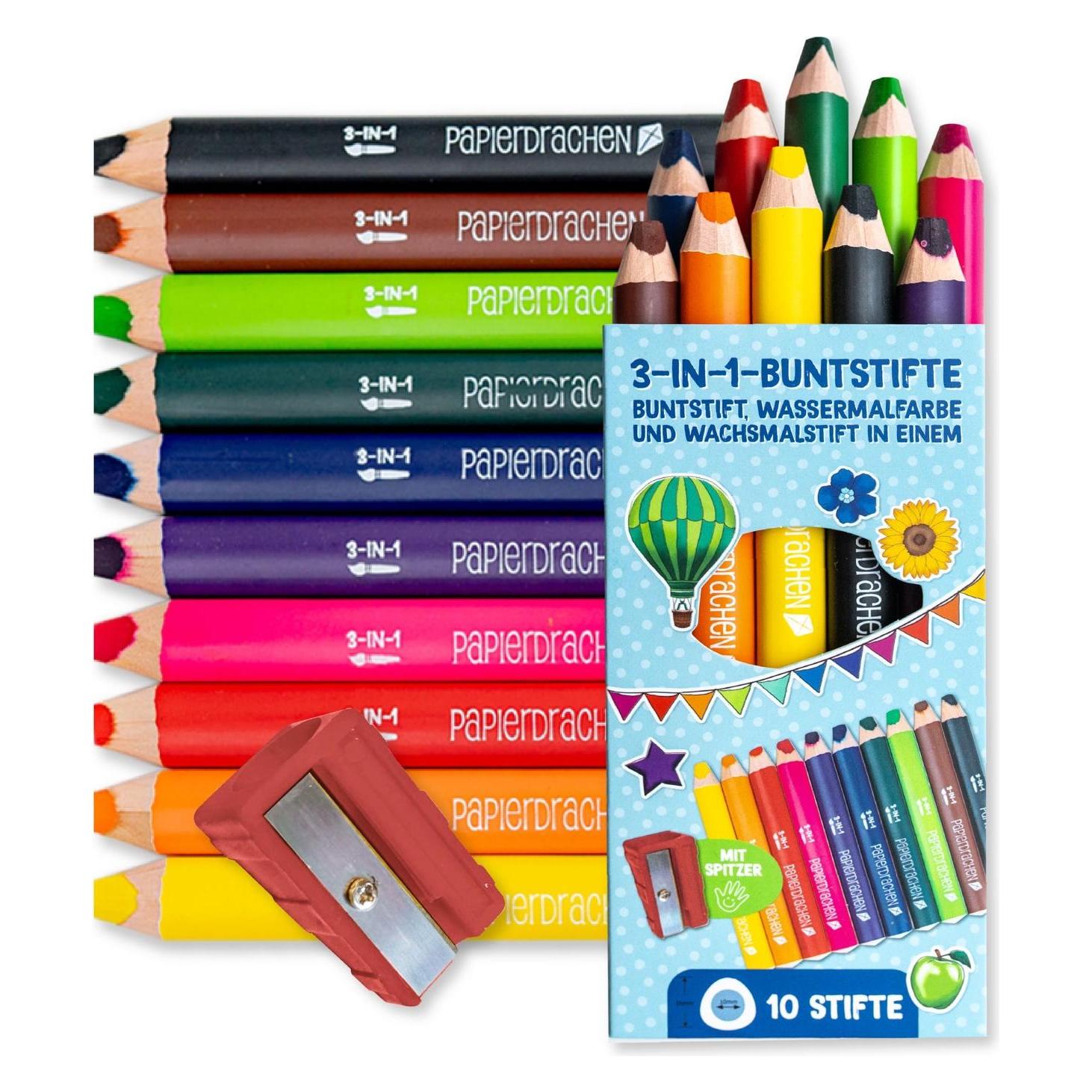 Papierdrachen 10 3in1 Buntstifte mit Anspitzer (10x) (B507-008-005)