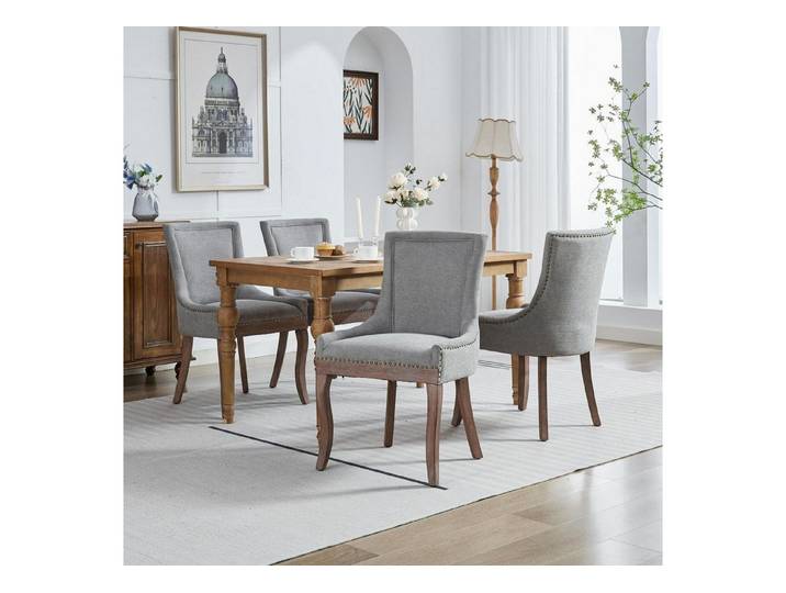 LuxusKollektion Esszimmerstuhl Esszimmerstühle 4er Set Tufted Chenille Holzbeine 4er set Grau C