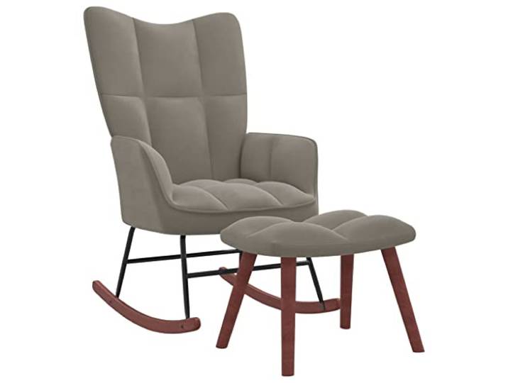 vidaXL Schaukelstuhl mit Hocker, Sessel Schwingstuhl mit Armlehne, Schaukelsessel Relaxstuhl Wohnzimmer, Relaxsessel Schwingsessel, Hellgrau Samt