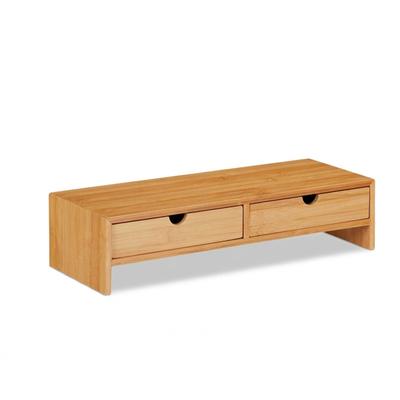 Relaxdays Monitorständer aus Bambus, PC Erhöhung mit 2 Schubladen, für Schreibtisch & Büro, HBT 11,5 x 47 x 18 cm, natur