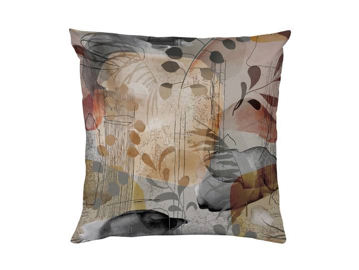 Dekokissen QUEENCE Kunstwerk Grau , grau (bedruckt geblümt), B:40cm L:40cm, Polyester, Dekokissen_Sitzkissen_Kissenhüllen, Dekokissen, Beidseitig bedruckte Kissenhülle, Kissen 40x40cm, inkl. Reissverschluss