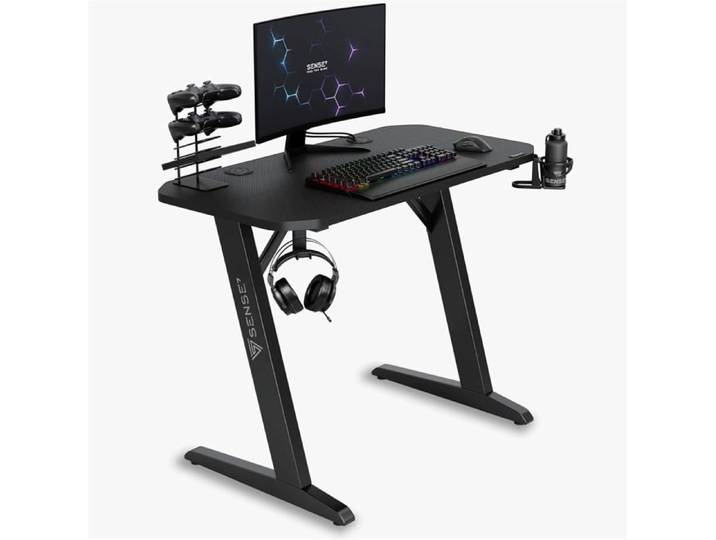 SENSE7 Nomad Basic - Bureau gamer - 100x50 cm - Finition carbone Porte-gobelet Gestion câbles - Table gaming - Max 80kg