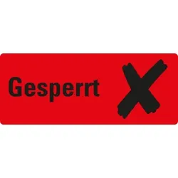 Aufkleber I Organisationsetikett Gesperrt, Pikto, rot, Haftpapier, ablösbar, 50x20mm, 500/Rolle