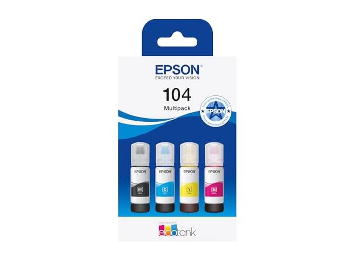 Epson EcoTank 104 Bouteilles d’Encre Authentiques Multipack Couleur 4X - Noir\, Cyan\, Magenta\, Jaune Qualité De Marque pour des Résultats Optimaux
