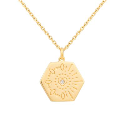 Kette mit Anhänger CAÏ "925 Sterling Silber Topas Tattoo Motiv Hexagon", gold (gelb), Halsketten, Damen, 45,0cm, Silber 925 (Sterlingsilber), L: 45 B: 18mm, glänzend, B:18mm