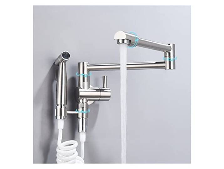 Drehbare Küchenarmatur, Messing Küchenspüle Topffüller Wasserhahn Wandmontage Küchenarmatur mit Seitensprüher for kaltes Wasser Einhand(One flow mode-01)