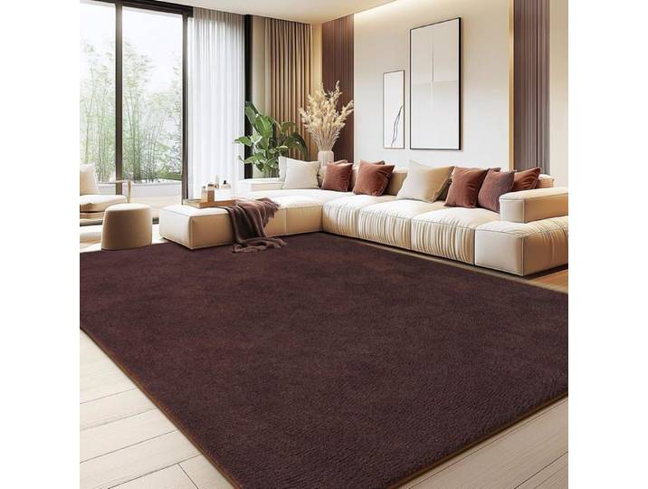 Grand Tapis Salon 200×300Cm Marron Poils Longs Ultra Doux Moelleux Lavable Antidérapant Pour Chambre