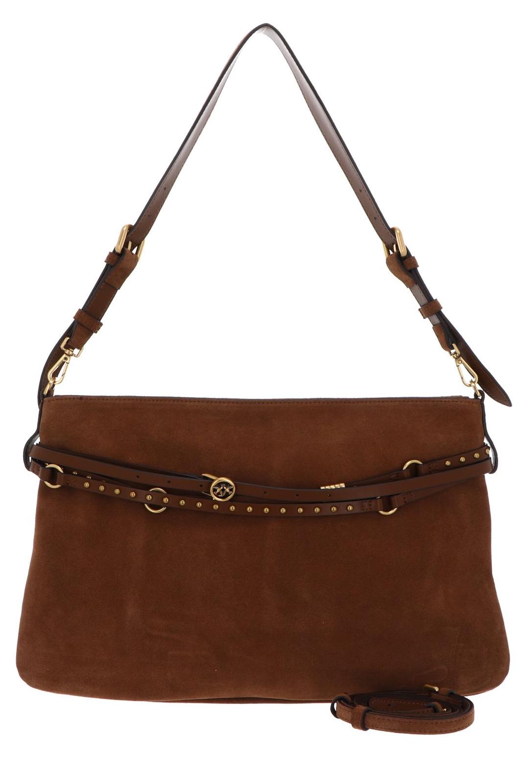 PINKO Schultertasche Umhängetasche Belt Bag Big Suede Brown - Lion - Antique Gold braun