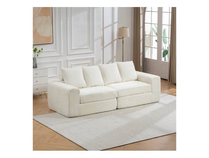 Sinaopus Sofa Breites Cordsofa mit tiefem Sitzkomfort und weichen Kissen, Modulares Sofa mit hochelastischer Polsterung für Wohnzimmer