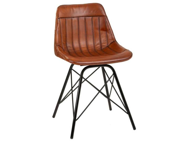 Chaise en métal et cuir marron 46x49x78,5h