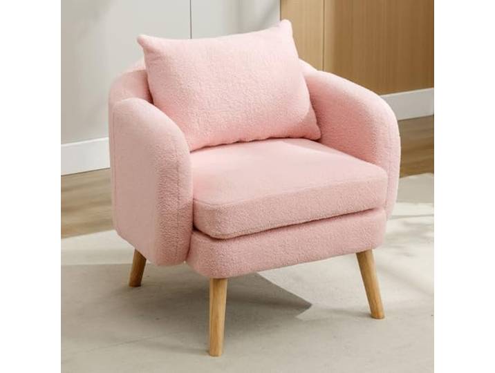 YAIXBNG Moderner, Schlichter Teddy-Samt-Sessel mit Kissen, extra Dicker Kissen-Sessel, einzelner Sofa-Sessel, gepolsterter Sessel, Freizeit-Stuhl, Massivholz-Beinstuhl