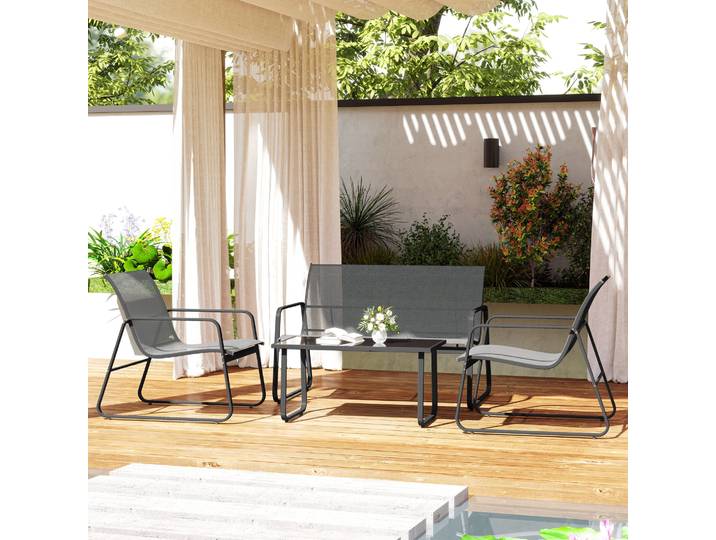 Outsunny Salon de Jardin 4 Pièces Métal Textilène Gris Clair