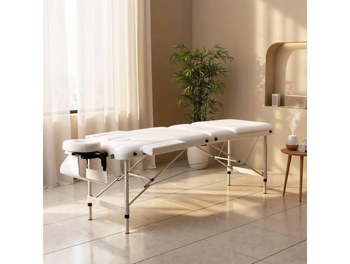 HOMCOM Table Massage 3 Zones Pliante Portable Blanc 225Kg