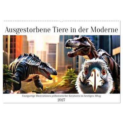 Ausgestorbene Tiere in der Moderne (Wandkalender 2027 DIN A2 quer), CALVENDO Monatskalender