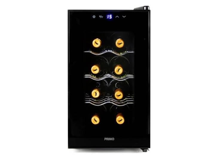 PRIMO PR169WK Weinkühlschrank – freistehend – 8 Flaschen – Klasse E – Schwarz