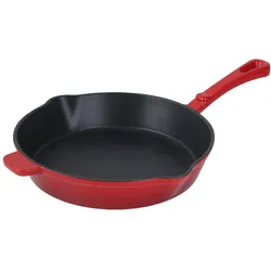 Casativo Gusseisen Pfanne Rot Ø 26,3 cm mit Ausgiesser, hochwertige Bratpfanne aus Guss, Pfanne + Kochtopf, Rot