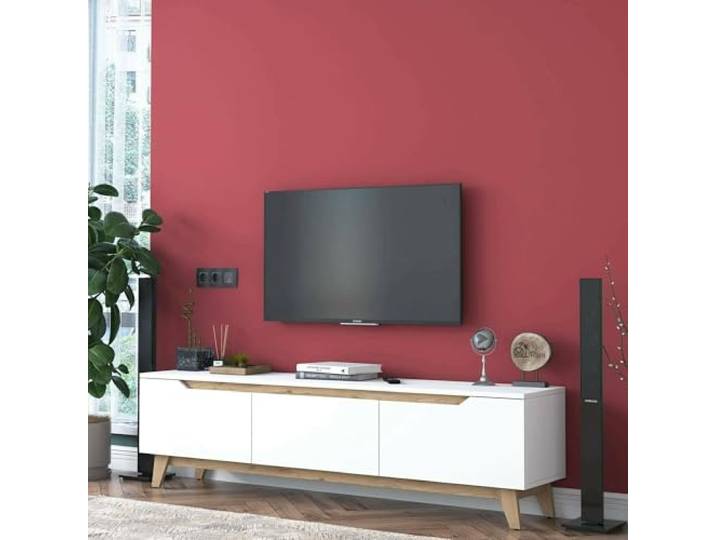 Dmora TV-Möbel COR 180x35x48,6 cm Weiß, EIN Regal 3 Fächer