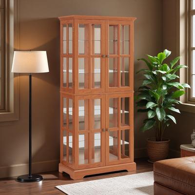 ZWYO HOSIMU "68.7""H Curio Display Cabinet 4 Doors Antique Glass Cabinet with Adjustable Shelves and Integrated Lighting, for Collectibles"