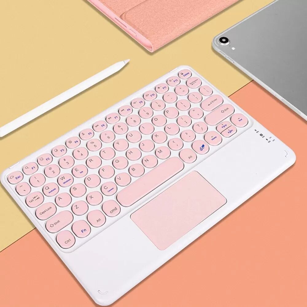 INF Bluetooth-Tastatur mit runden Tasten und Touchpad – Kompatibel mit iPad, Tablets und Smartphones Rosa
