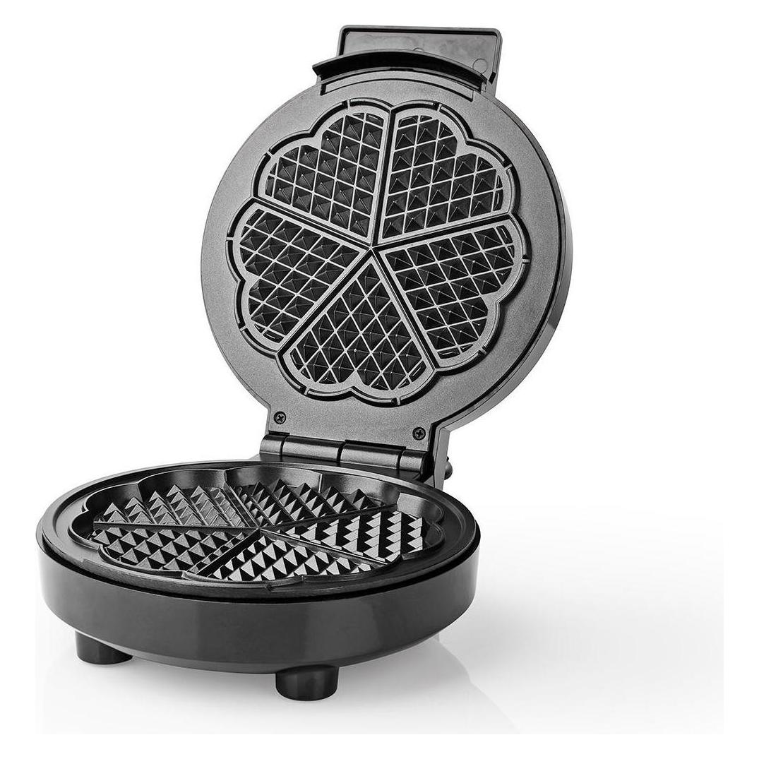 Nedis Waffeleisen | 5 Heart shaped waffles | 19 cm | 1000 W | Automatischer Temperaturkontrolle | A (KAWP100BK)