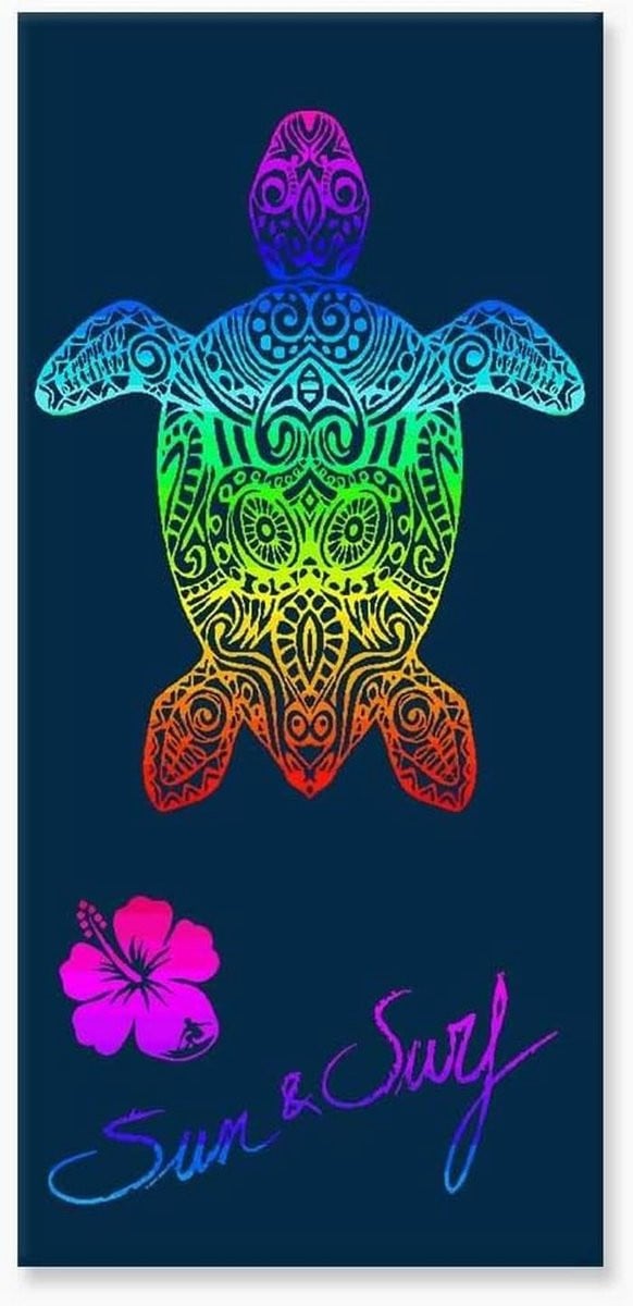 Groot Strandlaken Schildpad Blauwe Achtergrond Katoen 90 x 170 cm