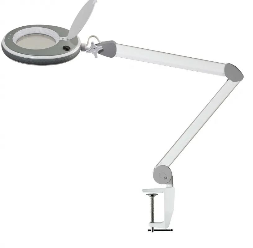 Zalias GmbH Lumeno LED-Kosmetik-Lupenleuchte 5 Dioptrien in Weiß / Grau mit Tischklemme, Modell 8215 8215GR