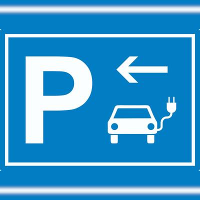 HB-Druck E-Auto Elektrofahrzeug Parkplatz Aufkleber mit Richtungspfeil links waagerecht A8 (52x74mm)