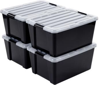 IRIS 11 Gallon Black Plastic Stackable Storage Bin with Lid, Storage Tote Container, 4 Pack